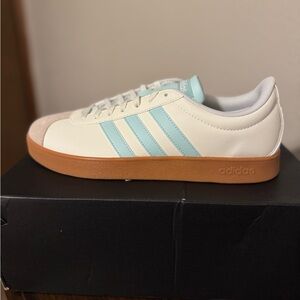 Adidas VL Court Cream and Light Blue Sneakers